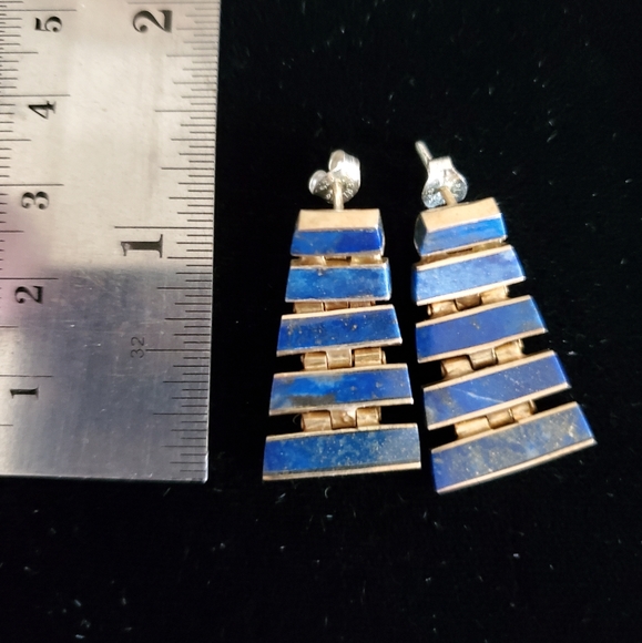 Vintage Articulated Sterling Lapis Earrings - Picture 8 of 8